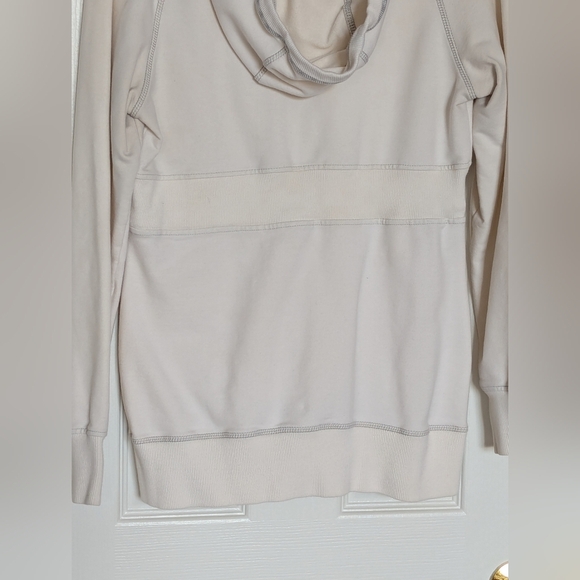 Women's (Size M) Long Off-White Zip-Up Hoodie/Jacket With Grey Trim & Drawstring - Picture 10 of 16